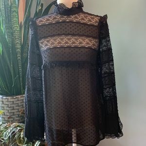 RED Valentino Lace Polka Dot Sheer Blouse